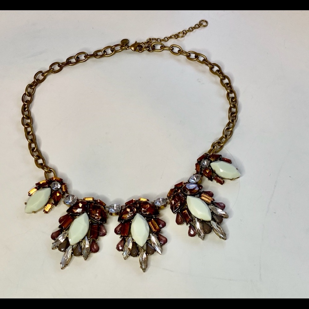 J. Crew rust,ivory & rhinestone Art Deco statement necklace EUC